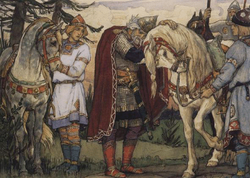 Васнецов В. М. иллюстрация к былине "Песнь о Вещем Олеге" Прощание Вещего Олега с конем Песнь о Вещем Олеге